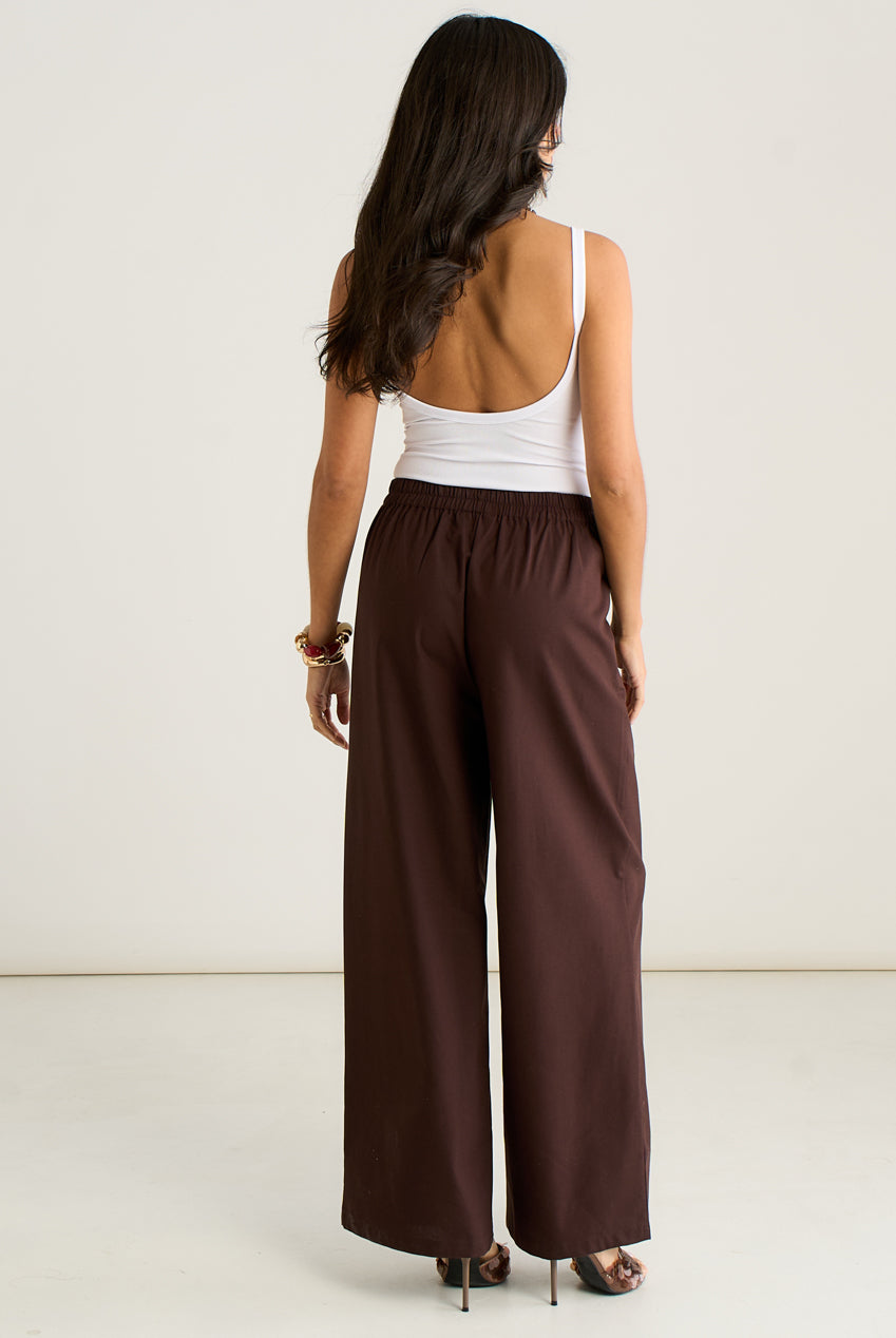 Brown Linen Mix Wide Leg Trouser GL2228