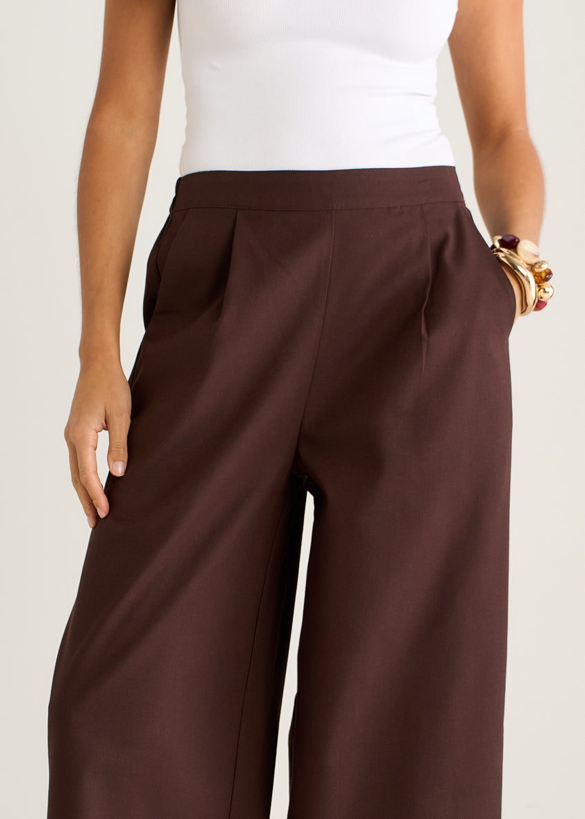 Brown Linen Mix Wide Leg Trouser GL2228
