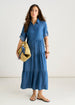 Blue Button Front Chambray Midaxi Shirt Dress by Gini London