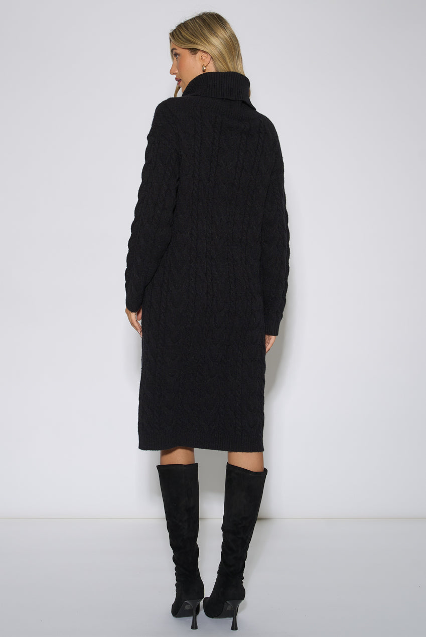 Black High Neck Cable Knit Shift Dress GL2241