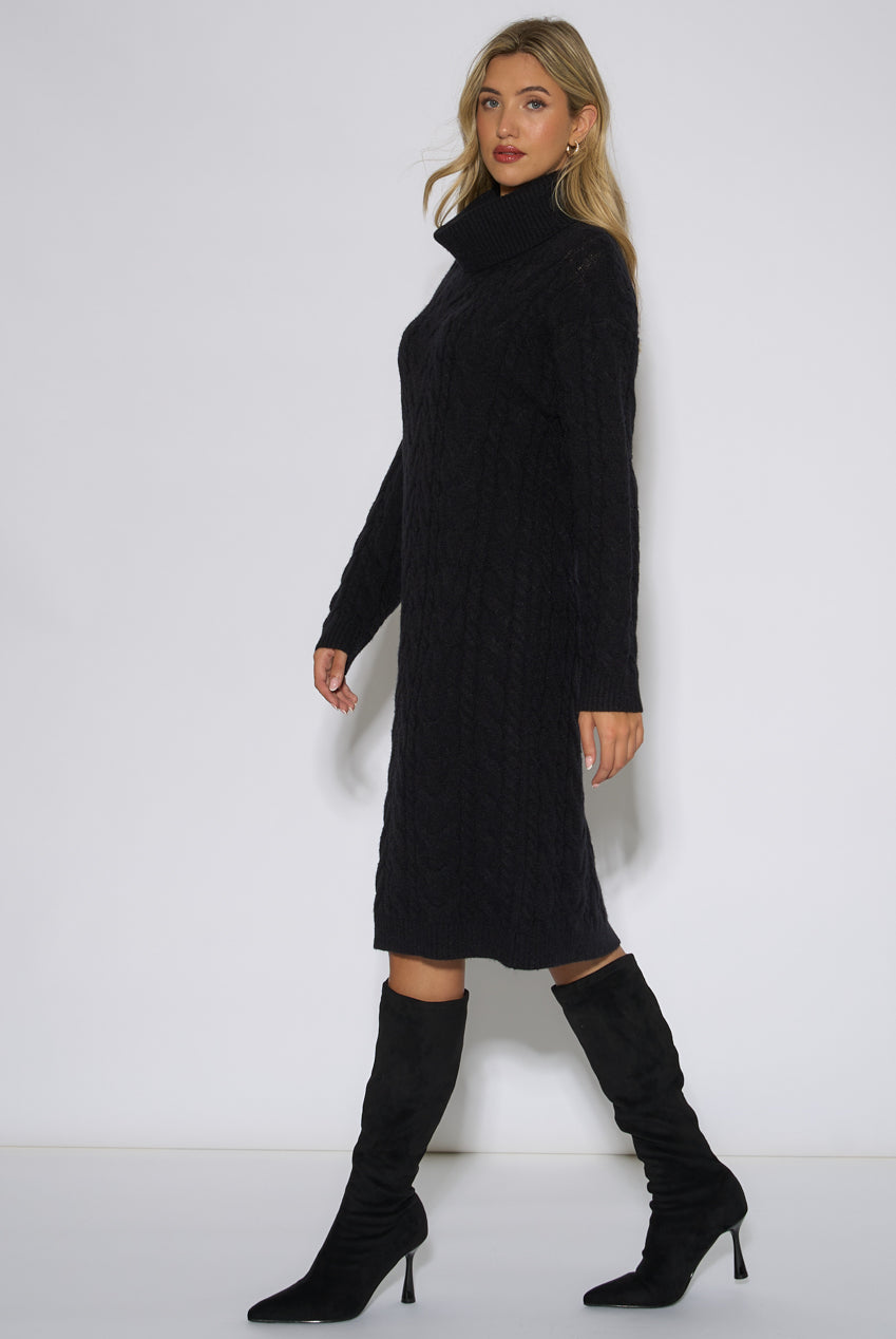 Black High Neck Cable Knit Shift Dress GL2241