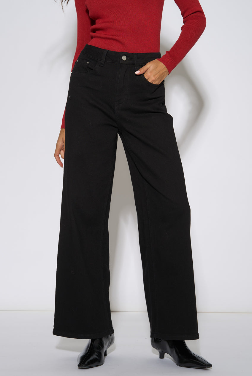 Black Mid Rise Wide Leg Jeans GL2252
