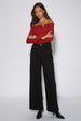 Black Mid Rise Wide Leg Jeans by Gini London