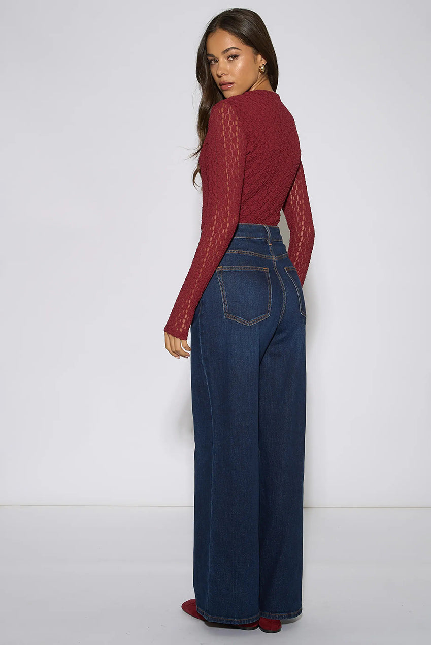 Indigo Mid Rise Wide Leg Jeans GL2252