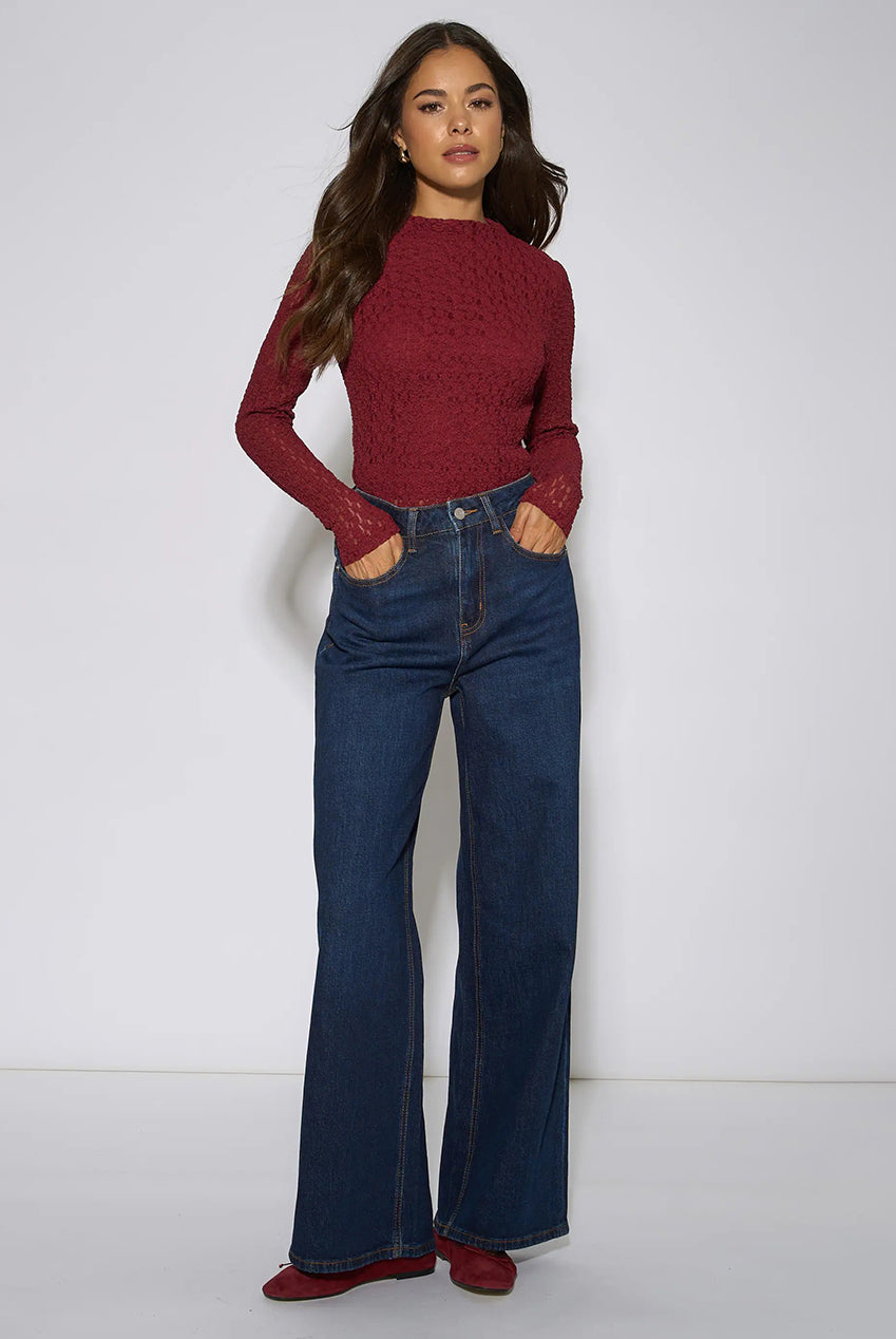 Indigo Mid Rise Wide Leg Jeans GL2252