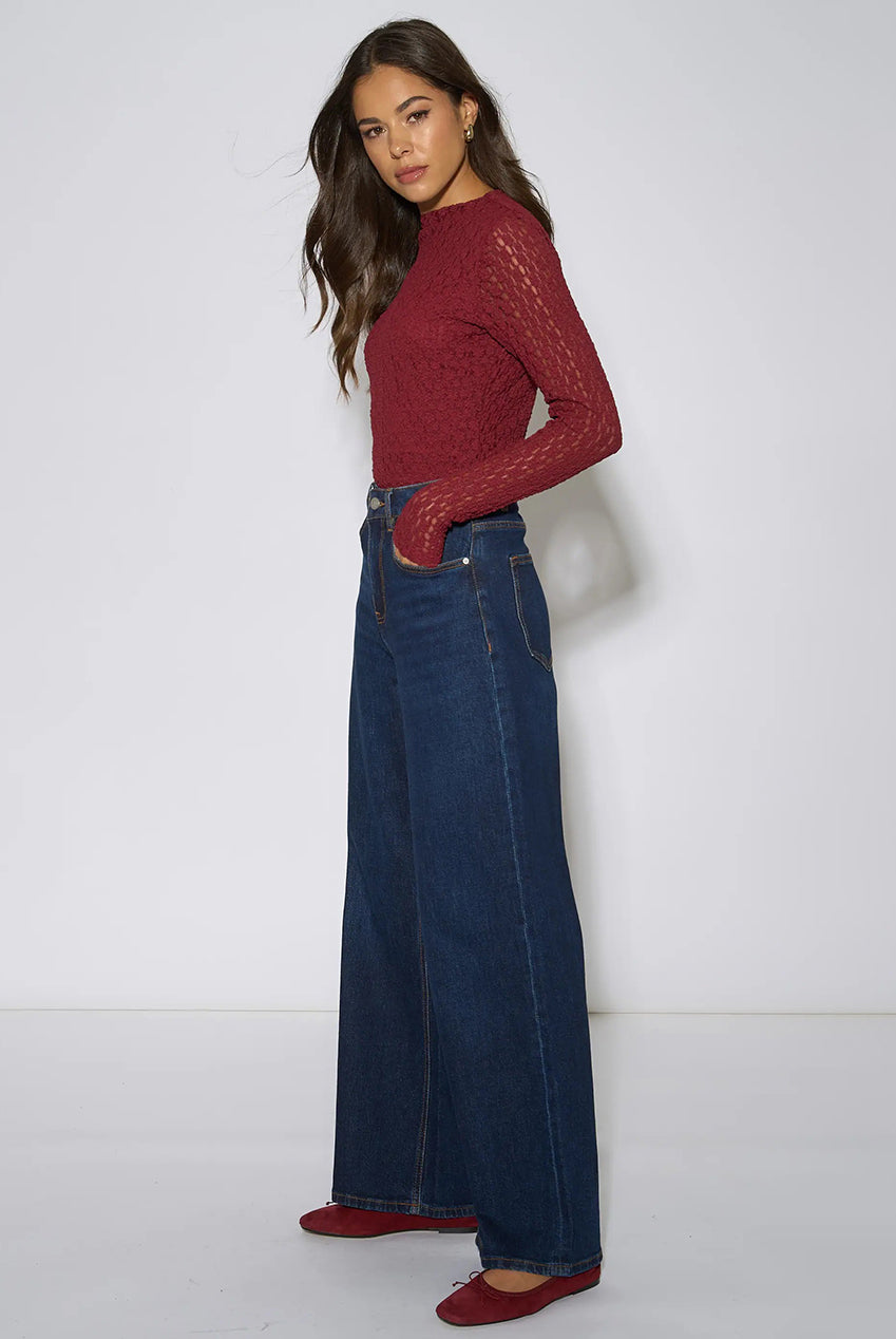 Indigo Mid Rise Wide Leg Jeans GL2252