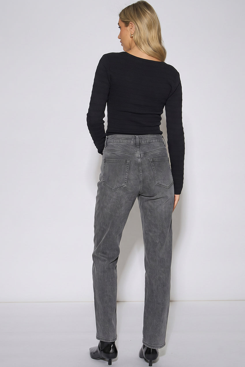 Grey Mid Rise Straight Leg Jeans GL2253