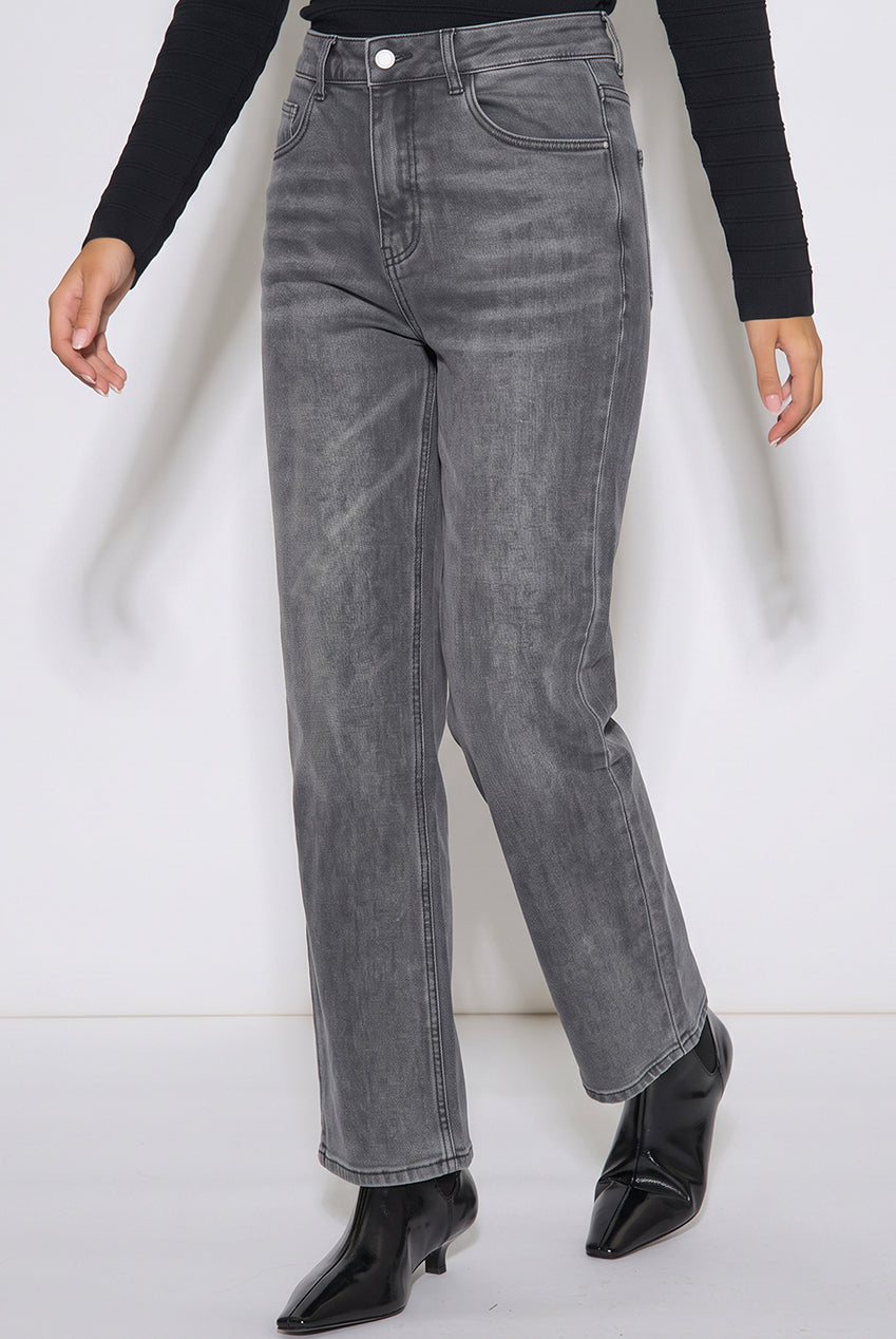 Grey Mid Rise Straight Leg Jeans GL2253