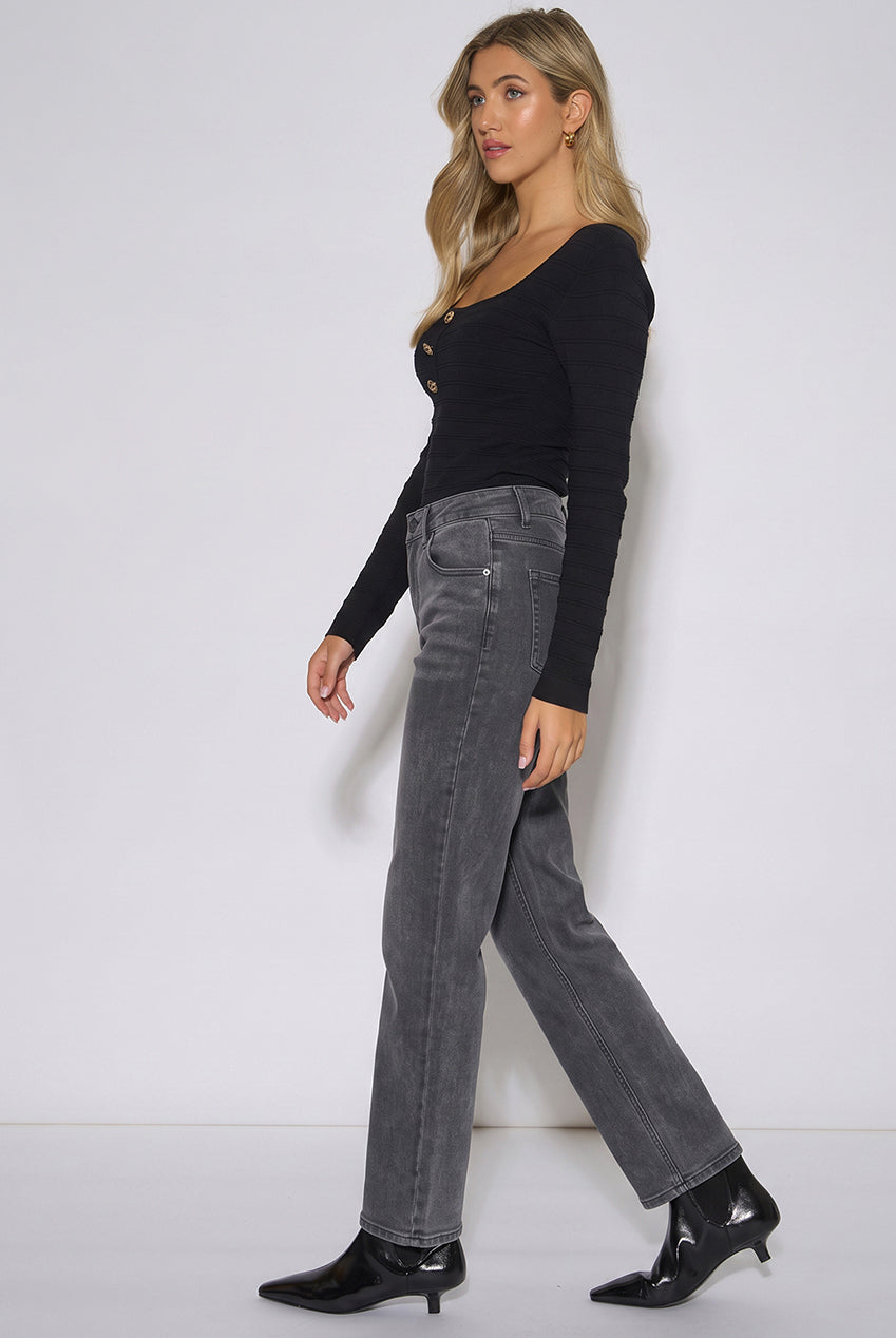 Grey Mid Rise Straight Leg Jeans GL2253