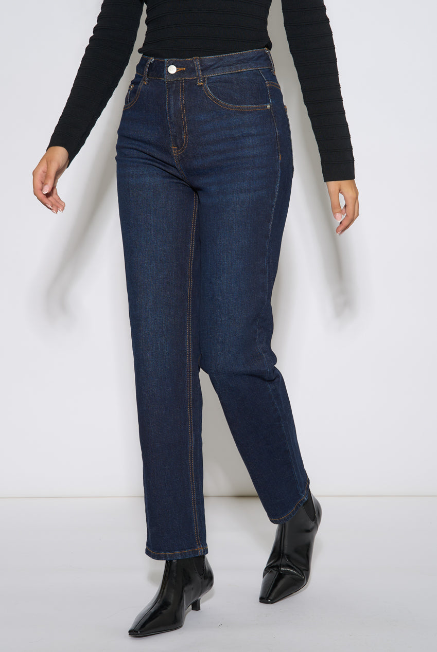 Indigo Mid Rise Straight Leg Jeans GL2253