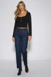 Indigo Mid Rise Straight Leg Jeans by Gini London