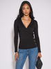 Black LS Wrap Front Gold Button Top by Gini London