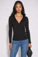 Black LS Wrap Front Gold Button Top by Gini London