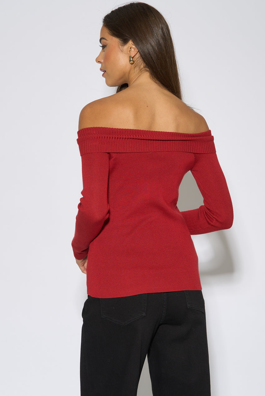 Red Bardot Gold Button Detail Top GL2261