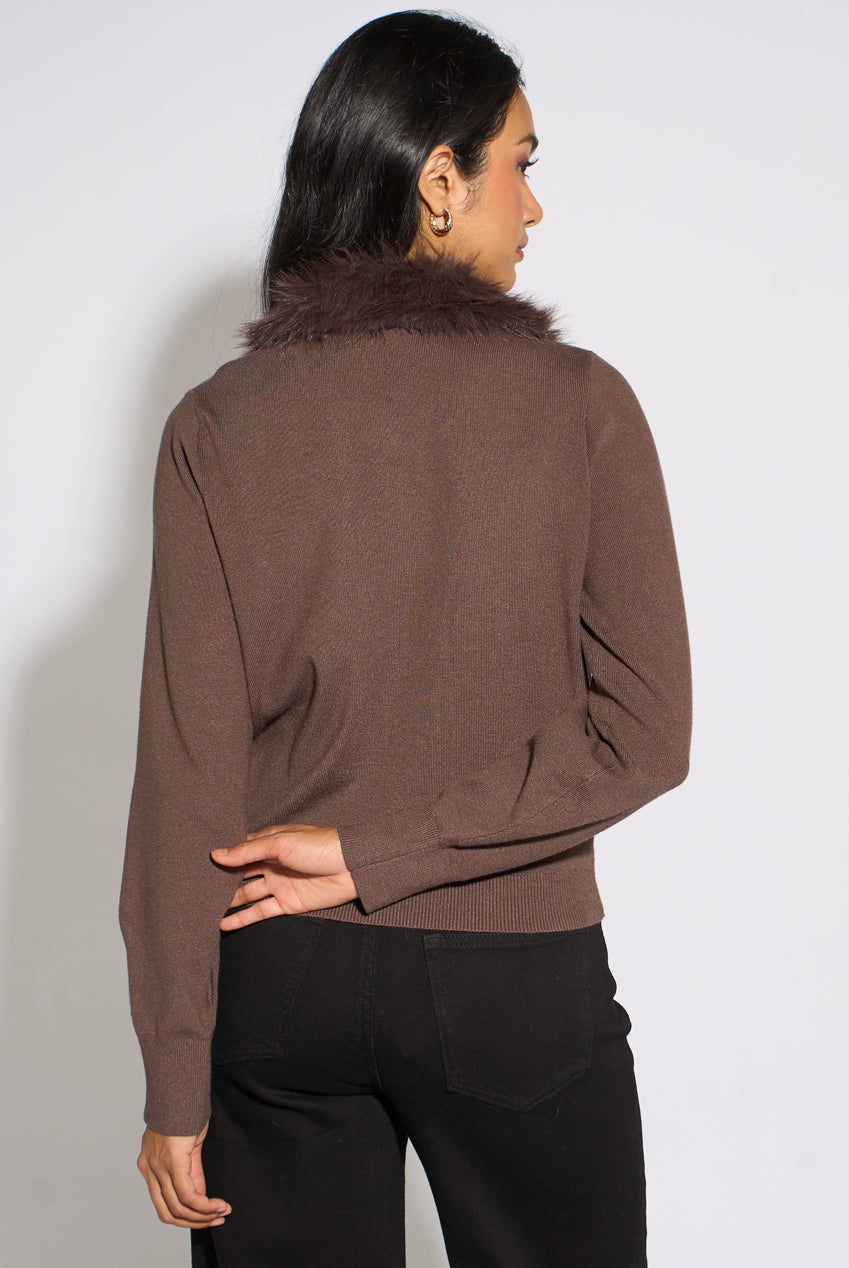 Brown Fur Trim Cardigan GL2263