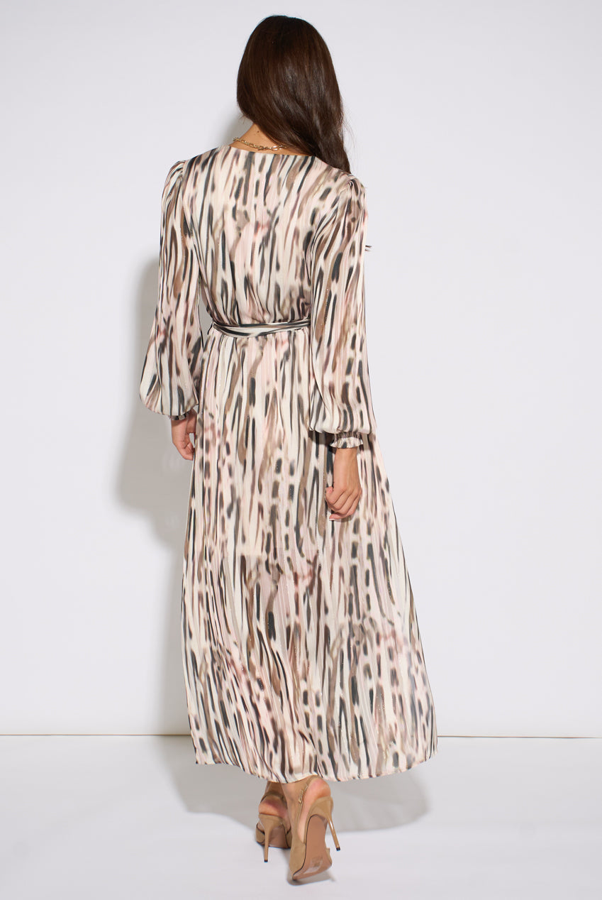 Off-White Animal Print Sparkle Wrap Front Midi Dress GL2277