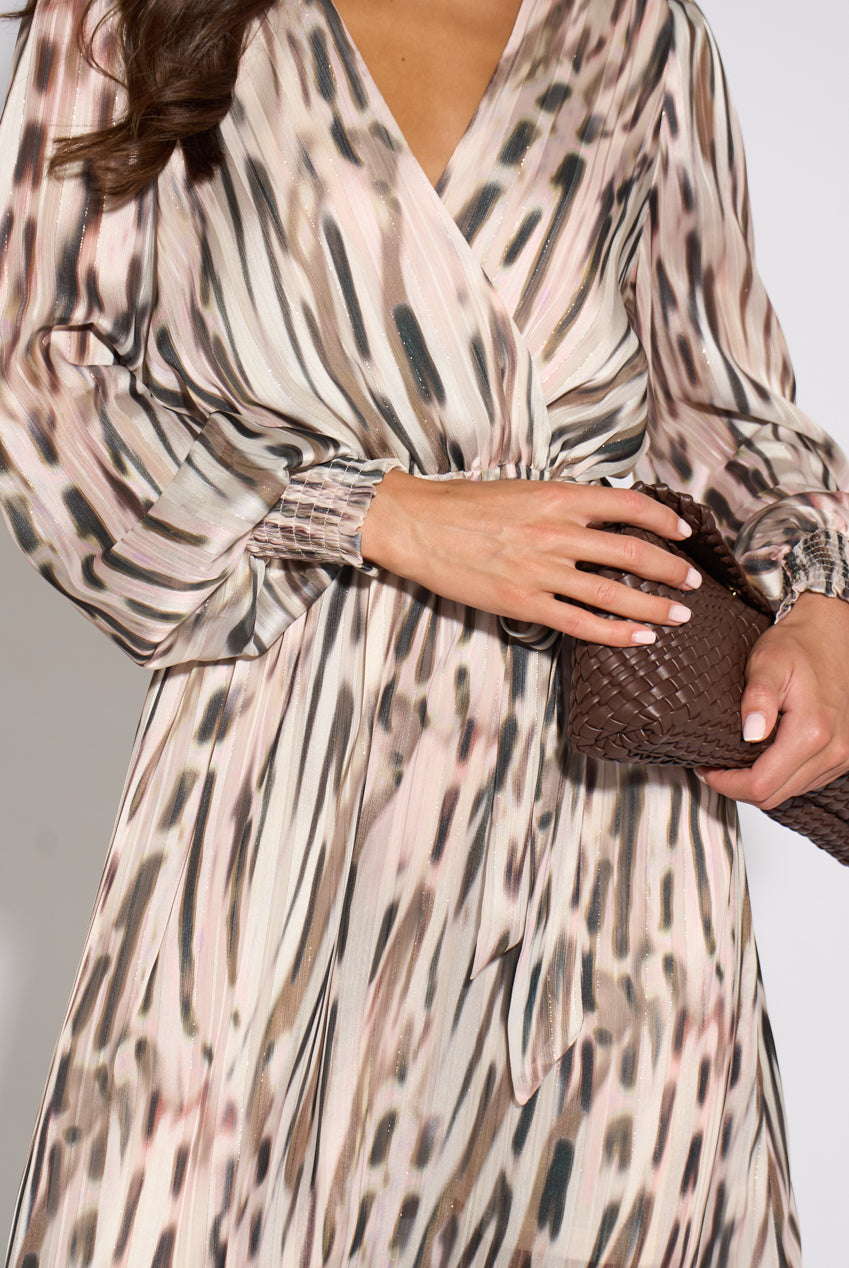 Off-White Animal Print Sparkle Wrap Front Midi Dress GL2277