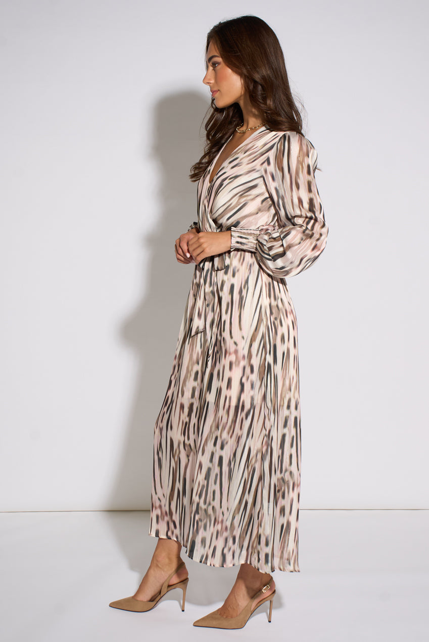 Off-White Animal Print Sparkle Wrap Front Midi Dress GL2277