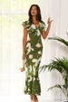 Green Floral Ruffle Maxi Dress by Gini London