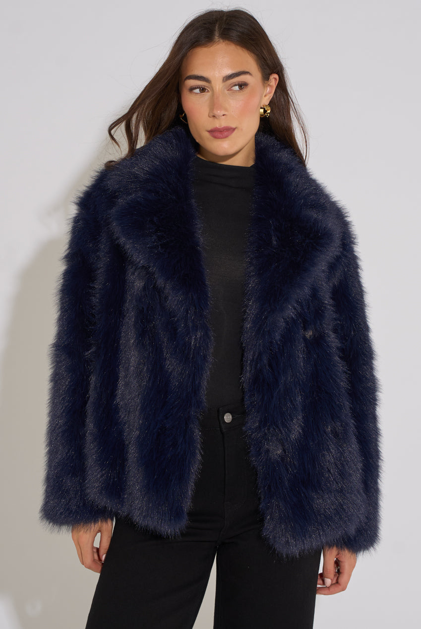 Dark Blue Faux Fur Jacket GL2294