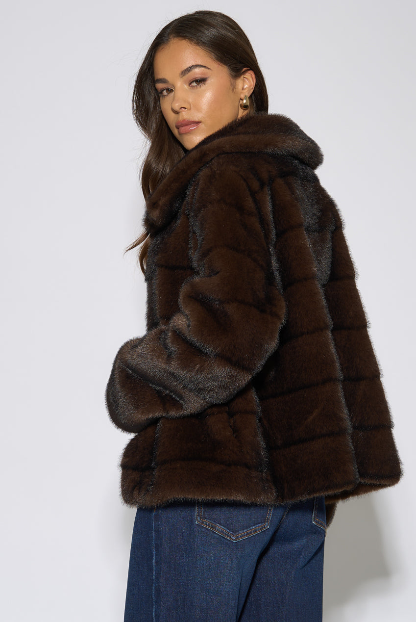 Brown Panelled Faux Fur Jacket GL2296