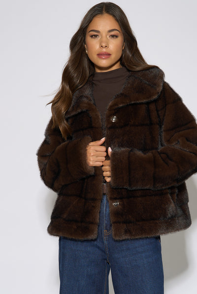 Brown - Brown Panelled Faux Fur Jacket by Gini London