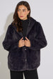 Charcoal Grey Hooded Faux Fur Mid Length Jacket by Gini London