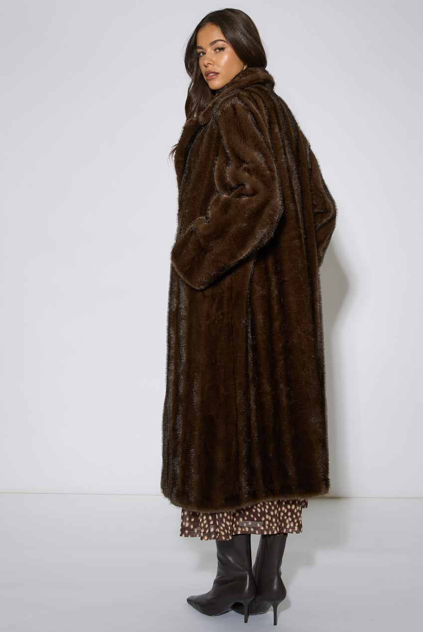 Brown Two Tone Maxi Faux Fur Coat Jacket GL2303