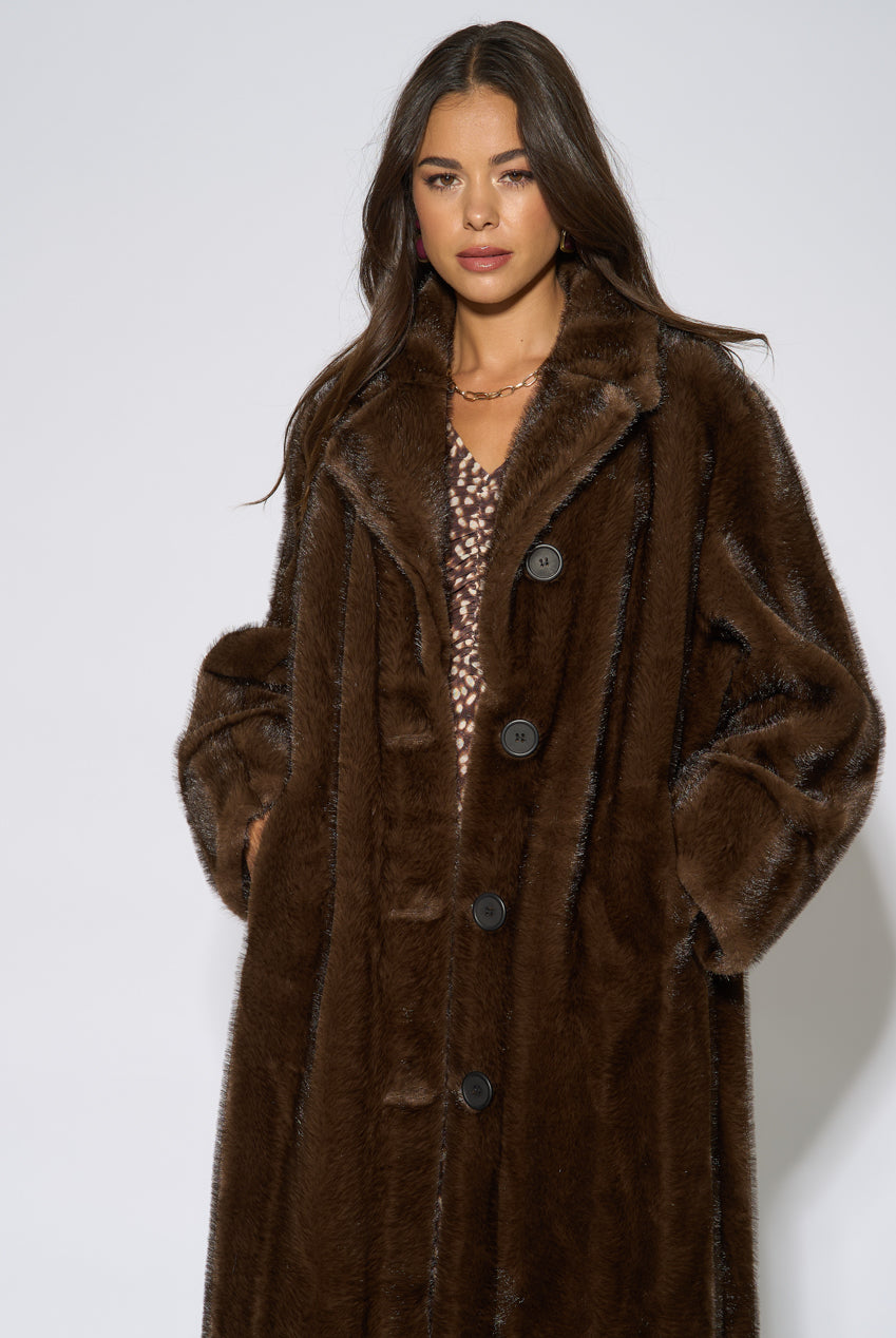 Brown Two Tone Maxi Faux Fur Coat Jacket GL2303
