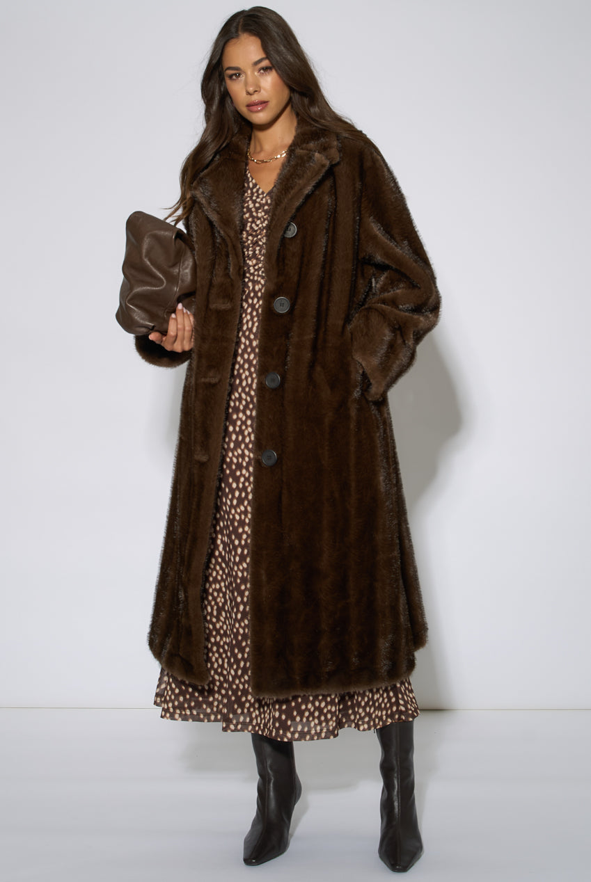 Brown Two Tone Maxi Faux Fur Coat Jacket GL2303