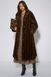 Brown Two Tone Maxi Faux Fur Coat Jacket by Gini London