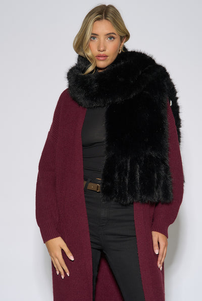 Black Faux Fur Tassel Scarf by Gini London