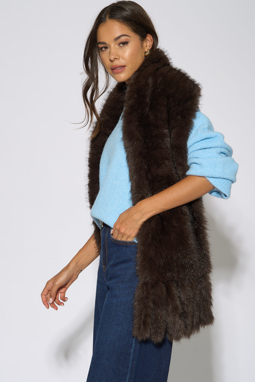 Brown Faux Fur Tassel Scarf GL2305