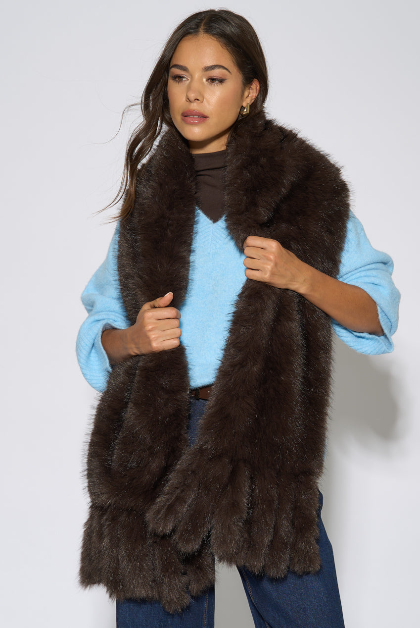 Brown Faux Fur Tassel Scarf GL2305