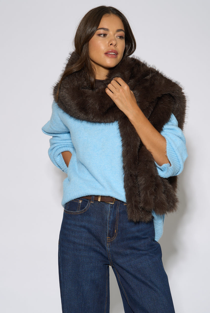 Brown Faux Fur Tassel Scarf GL2305