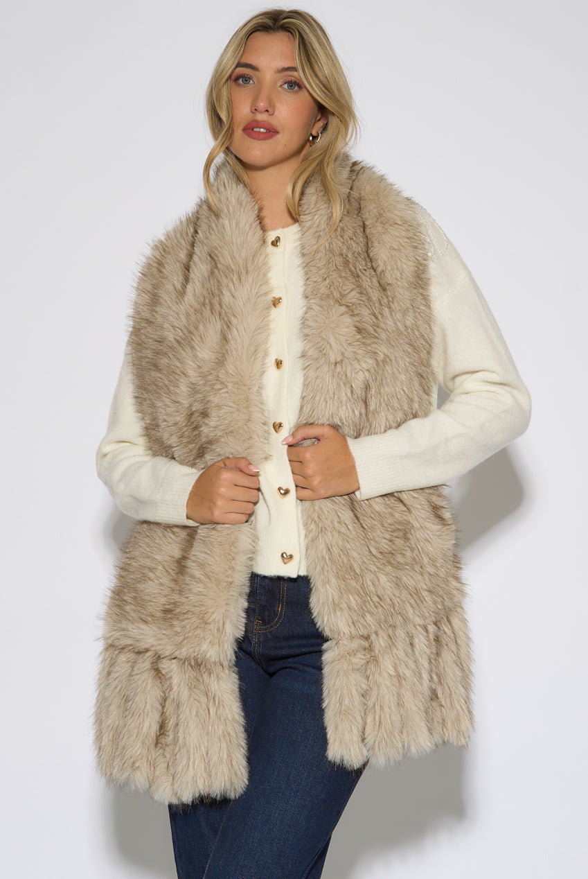 Off White Faux Fur Tassel Scarf GL2305