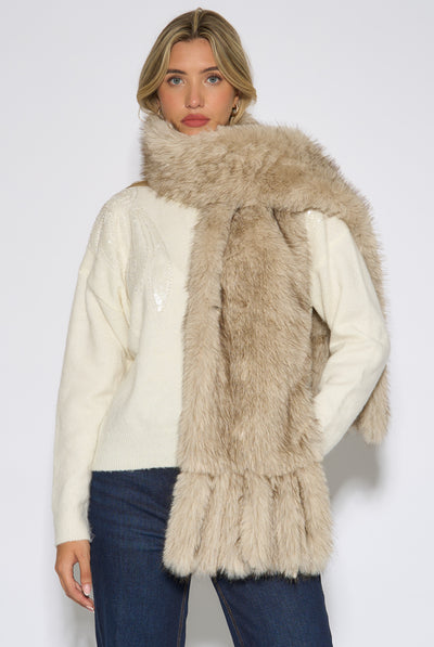 White - Off White Faux Fur Tassel Scarf by Gini London