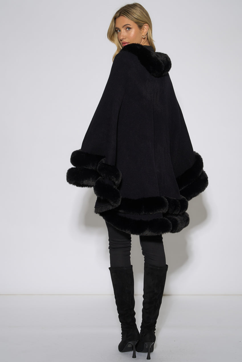 Black Double Layer Fur Trim Cape GL2307