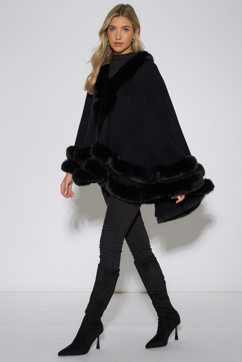 Black Double Layer Fur Trim Cape GL2307