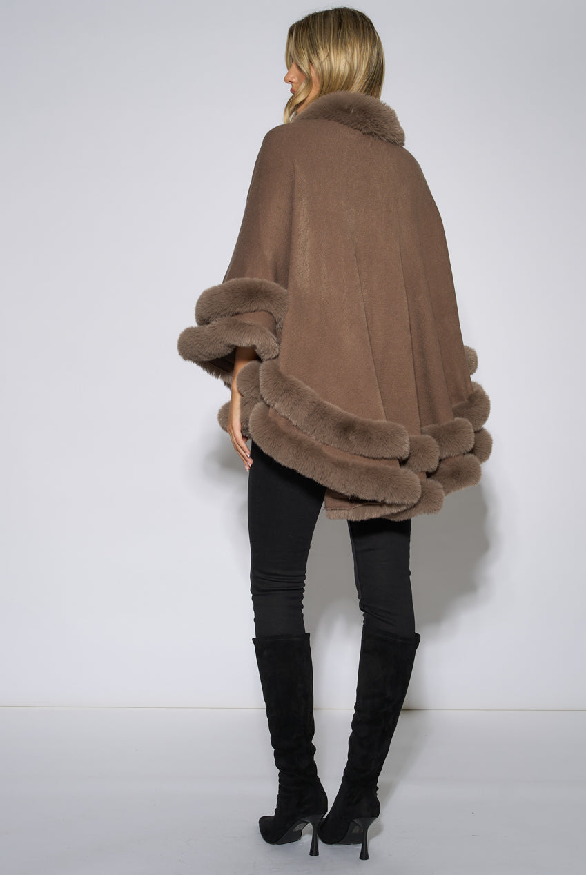 Brown Double Layer Fur Trim Cape GL2307