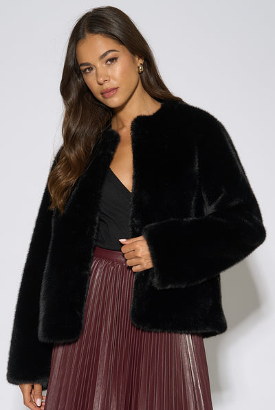 Black Short Faux Fur Jacket by Gini London
