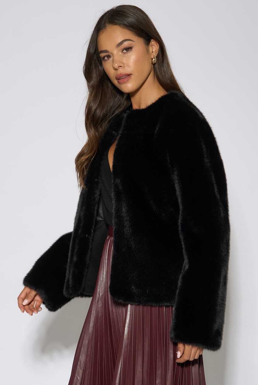 Black Short Faux Fur Jacket GL2310