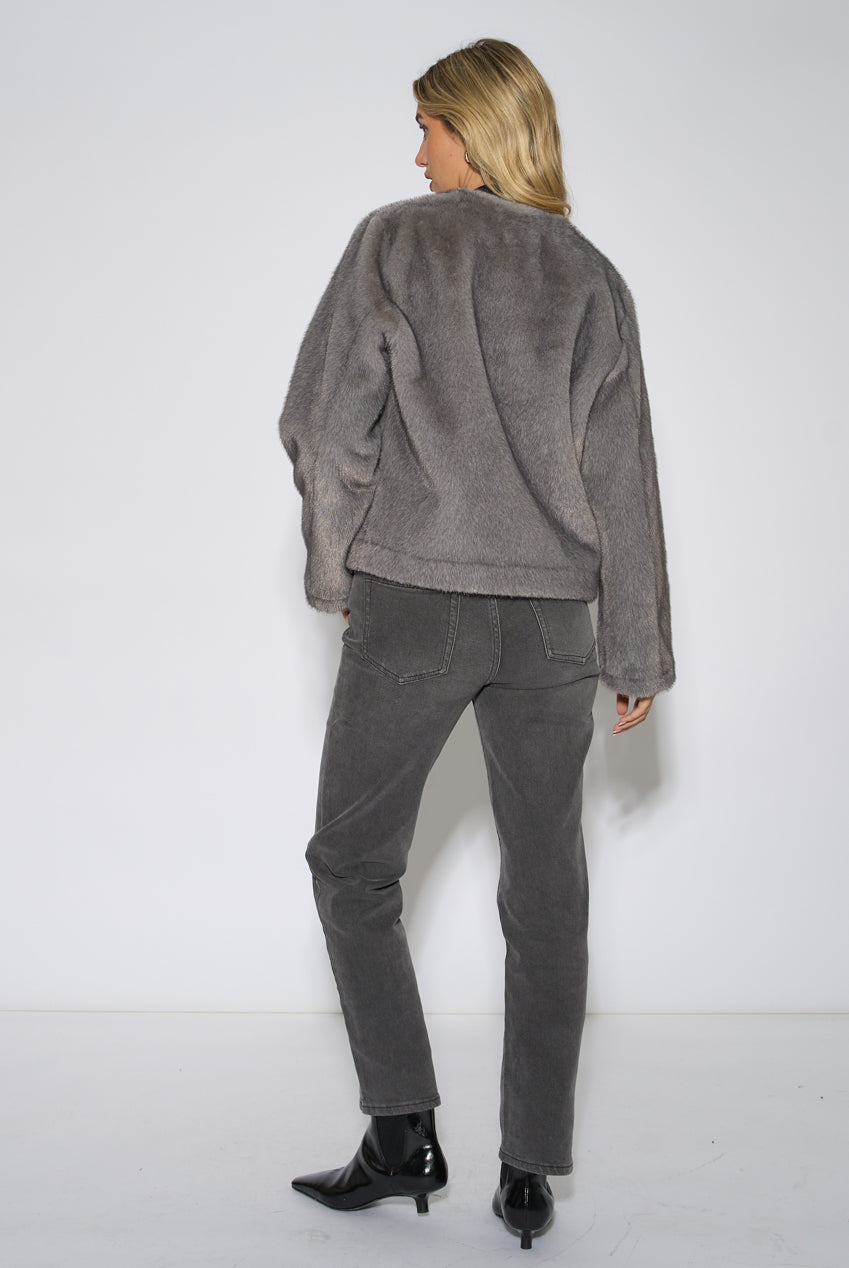 Mid Grey Short Faux Fur Jacket GL2310