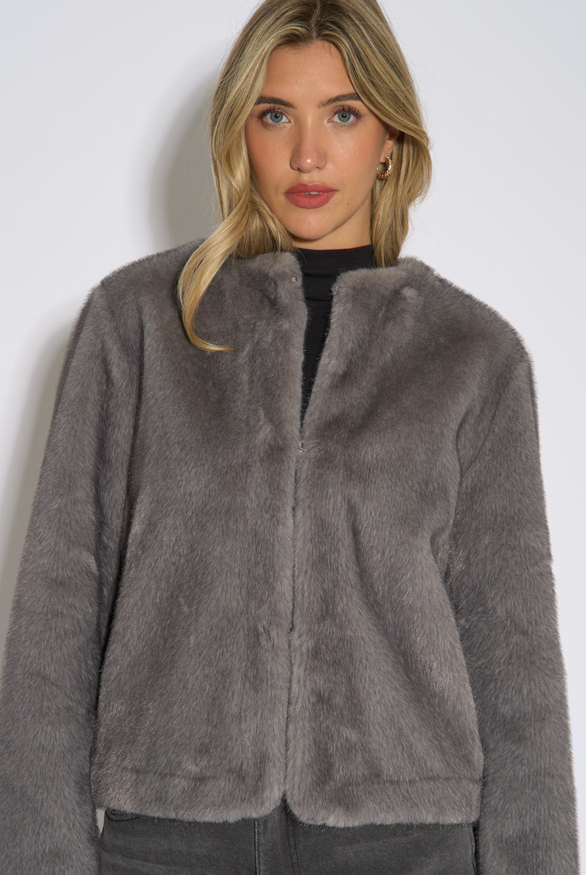 Mid Grey Short Faux Fur Jacket GL2310