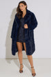 Dark Blue Panelled Faux Fur Longline Jacket by Gini London