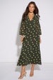 Green Lime Spot V Neck Midi Dress by Gini London