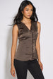 Brown Satin Sleeveless Waistcoat Top by Gini London