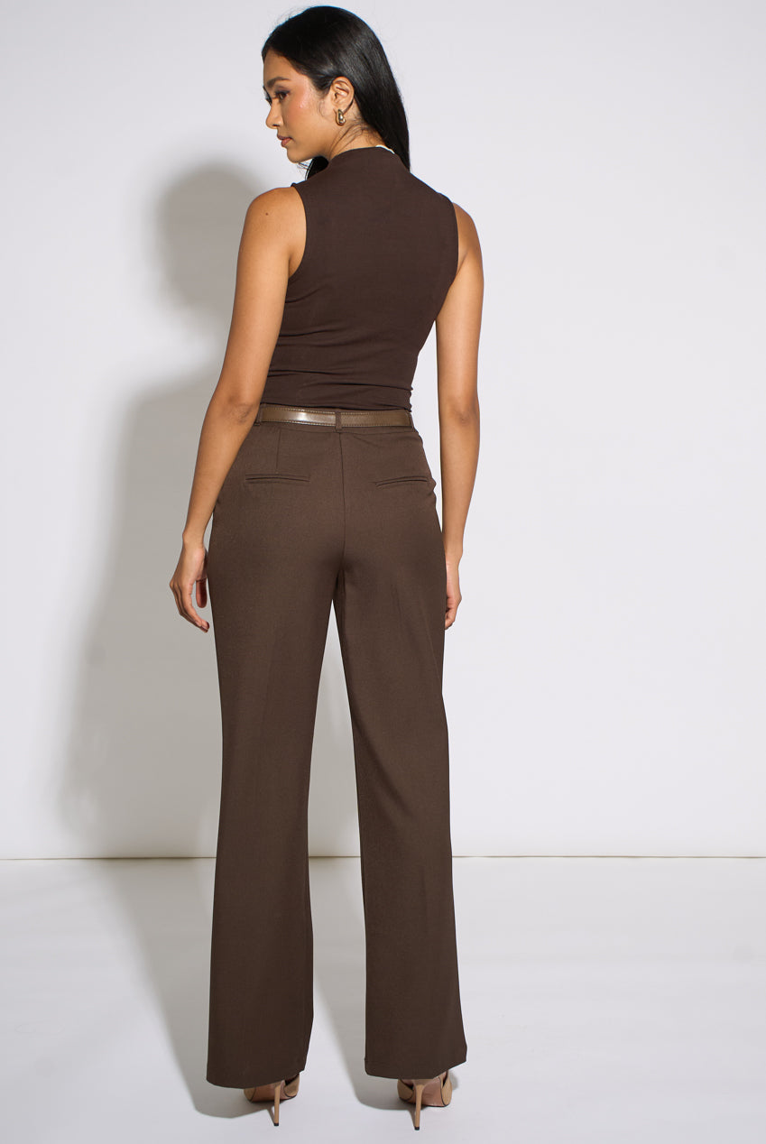 Brown Wide Leg Belted Tailoring Trouser GL2321
