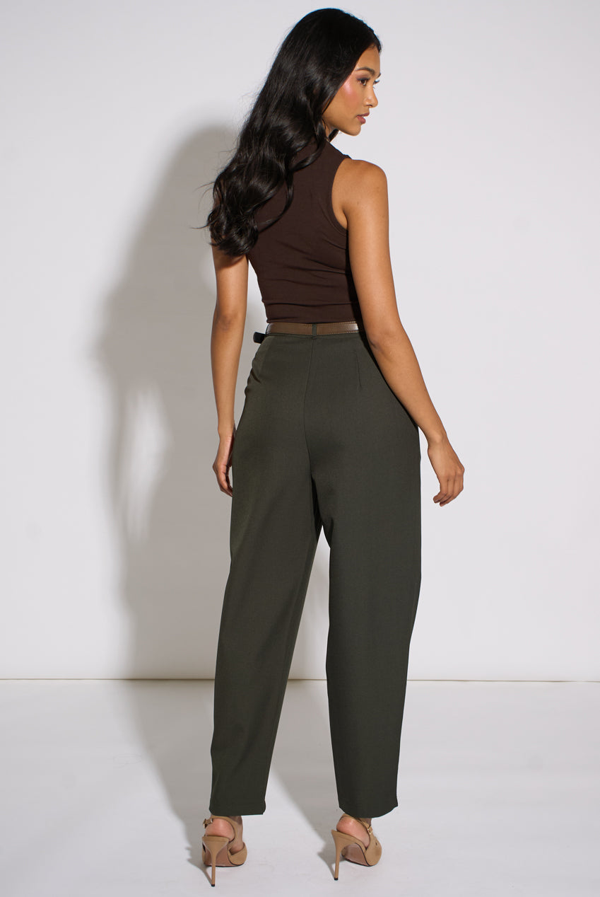 Dark Green Tapered Belted Trouser GL2322