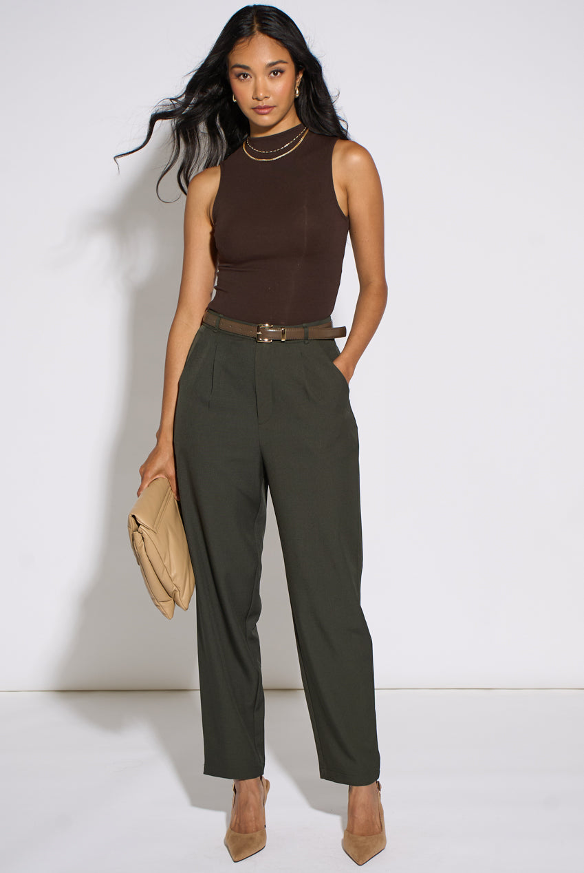 Dark Green Tapered Belted Trouser GL2322